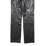 Womens Black Leather Regular Fit Straight Leg Trousers W28 L30 Soft Zip Closure