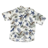 CAMPIA Mens White Green Blue Leaf Print Rayon Shirt XL Summer Casual Holiday