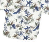 CAMPIA Mens White Green Blue Leaf Print Rayon Shirt XL Summer Casual Holiday