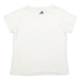 ADIDAS Womens White Cotton Blend Graphic T-Shirt L Short Sleeve Crew Neck Logo