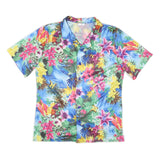Mens Blue Floral Hawaiian Shirt L Tropical Pattern Bright Vacation Beachwear