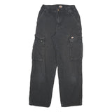 DICKIES Mens Cotton Blend Black Relaxed Cargo Trousers W24 L27 Workwear Zip