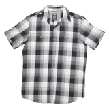 WRANGLER Mens Black & Grey Check Shirt M Cotton Blend Casual Short Sleeve