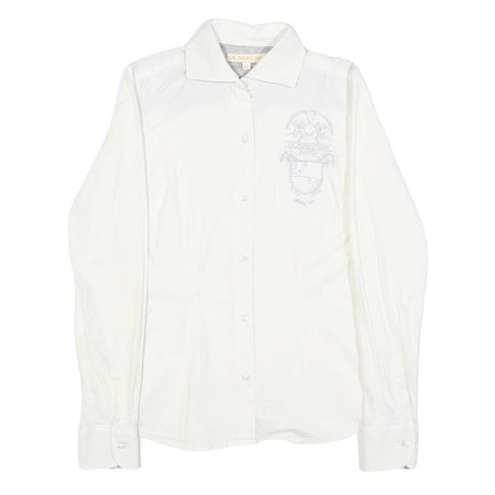 LA MARTINA Womens White Cotton Blend Shirt XS Embroidered Logo Button-Up