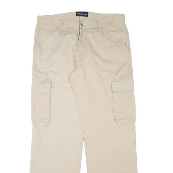 TOM TAILOR Mens Cotton Blend Beige Regular Straight Cargo Trousers W35 L32