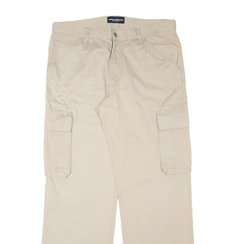 TOM TAILOR Mens Cotton Blend Beige Regular Straight Cargo Trousers W35 L32
