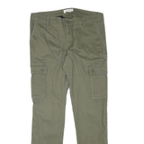 PIER ONE Mens Cotton Blend Slim Cargo Trousers Olive W33 L30 Casual Pocketed