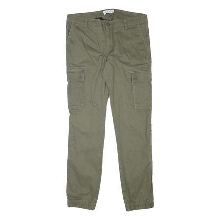 PIER ONE Mens Cotton Blend Slim Cargo Trousers Olive W33 L30 Casual Pocketed