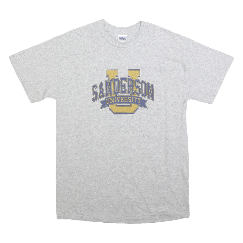 GILDAN Mens Grey Sanderson University Graphic T-Shirt M Short Sleeve Crew Neck