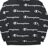 CHAMPION Mens Black Hoodie 2XL Cotton Blend Pullover All Over Logo Print