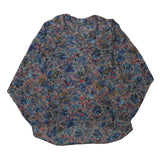 Womens Blue Brown Printed Button Shirt Long Sleeve Collared L Polyester Blend