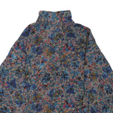 Womens Blue Brown Printed Button Shirt Long Sleeve Collared L Polyester Blend