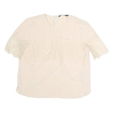 ZARA Womens Cream Top Short Sleeve Round Neck Lace Detail L Elegant