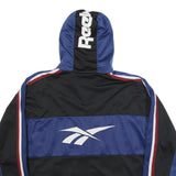 REEBOK Mens Black & Blue Track Jacket L Polyester Blend Sports Style Zip Hooded