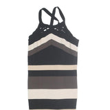 KAREN MILLEN Womens Black & Beige Striped Bodycon Knit Sleeveless Midi Dress S