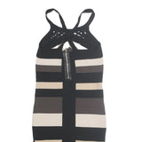 KAREN MILLEN Womens Black & Beige Striped Bodycon Knit Sleeveless Midi Dress S