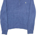 POLO RALPH LAUREN Mens Blue Jumper Plain 1/4 Zip Basic Knit L Cotton Casual