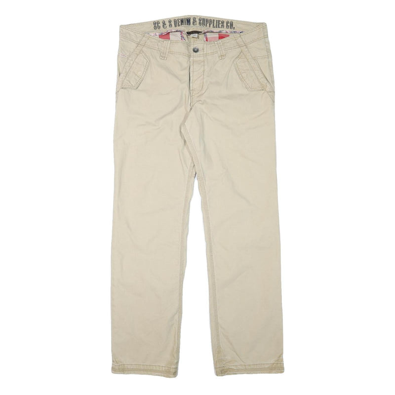 SCOTCH VINTAGE Mens Cotton Blend Beige Regular Fit Straight Leg Trousers W38 L33