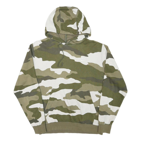 NIKE Mens Green Camouflage Hoodie M Cotton Blend Pullover Hooded Sweater