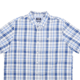 CHAPS Mens Blue & White Check Shirt XL Button-Down Short Sleeve Cotton Blend