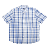 CHAPS Mens Blue & White Check Shirt XL Button-Down Short Sleeve Cotton Blend