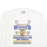 LOCO ATHLETIC Mens White Winners Graphic T-Shirt L Long Sleeve Crew Neck