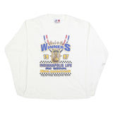LOCO ATHLETIC Mens White Winners Graphic T-Shirt L Long Sleeve Crew Neck