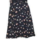 ROBBIE BEE Womens Black Floral Day Dress Cotton Blend Short Sleeve Midi L