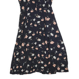 ROBBIE BEE Womens Black Floral Day Dress Cotton Blend Short Sleeve Midi L