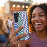 Electric Blue Mixed Up Samsung Galaxy S25 Case - Lifestyle photo showing phone case in use