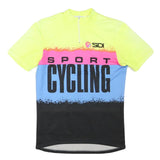 Sidil Mens Yellow & Pink & Blue Cycling Sport T-Shirt M Short Sleeve Zip Neck