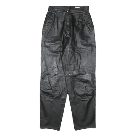 MISS A Womens Leather Black Relaxed Tapered Trousers W25 L28 Zip Pocket