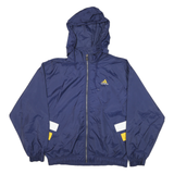 ADIDAS Mens Blue & Yellow Hooded Zip Jacket L Nylon Plain Sportswear