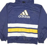 ADIDAS Mens Blue & Yellow Hooded Zip Jacket L Nylon Plain Sportswear