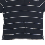 TOMMY HILFIGER Mens Navy Blue & White Striped Short Sleeve Polo Shirt L Classic