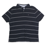 TOMMY HILFIGER Mens Navy Blue & White Striped Short Sleeve Polo Shirt L Classic