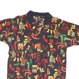 BIG DOGS Mens Navy Blue Hot Sauce Pattern Short Sleeve Polo Shirt M Cotton Blend