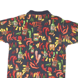 BIG DOGS Mens Navy Blue Hot Sauce Pattern Short Sleeve Polo Shirt M Cotton Blend