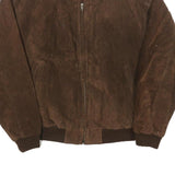 ROBINSON'S Mens Brown Leather Bomber Jacket XL Suede Zip Closure Classic Fit