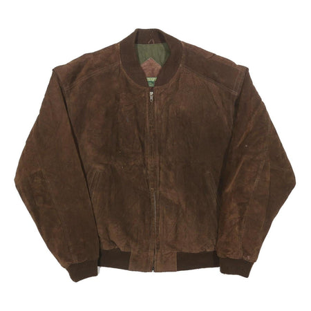 ROBINSON'S Mens Brown Leather Bomber Jacket XL Suede Zip Closure Classic Fit