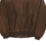 ROBINSON'S Mens Brown Leather Bomber Jacket XL Suede Zip Closure Classic Fit