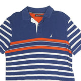 NAUTICA Mens Blue & White Striped Orange Short Sleeve Polo Shirt M Cotton Casual