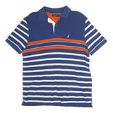NAUTICA Mens Blue & White Striped Orange Short Sleeve Polo Shirt M Cotton Casual