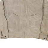 POUR LE SPORT Mens Beige Leather Zip Jacket M Suede Casual Outerwear