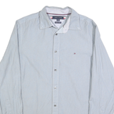 TOMMY HILFIGER Mens Blue Plain Shirt M Cotton Blend Button Casual Stylish