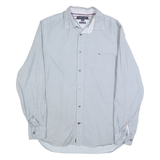 TOMMY HILFIGER Mens Blue Plain Shirt M Cotton Blend Button Casual Stylish