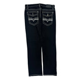 True Luck Contrast Stitch Jeans - 34W UK 12 Black Cotton Blend