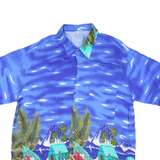 Mens Blue Polyester Blend Hawaiian Shirt XL Tropical Beach Floral Print Casual