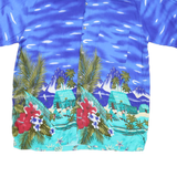 Mens Blue Polyester Blend Hawaiian Shirt XL Tropical Beach Floral Print Casual