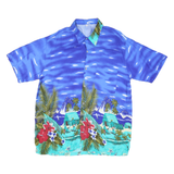 Mens Blue Polyester Blend Hawaiian Shirt XL Tropical Beach Floral Print Casual